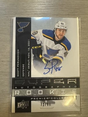 2021-22 Upper Deck Premier Scott Perunovich 72/99 RC Super Rookie Auto Blues - Image 1 of 2