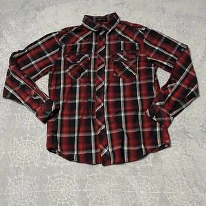 Helix Shirt Mens M Red Black Plaid Long Sleeve Button Up Outdoor Western Rodeo - Picture 1 of 7
