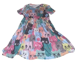 Shein Size 6Y Girls Cat Print Multicolor Short Sleeve Dress - Picture 1 of 9