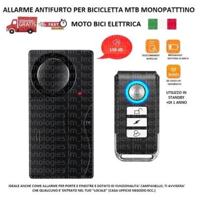 Allarme Antifurto Bicicletta MTB Monopattino Bici elettrica Moto Funz Campanello - Immagine 1 di 4