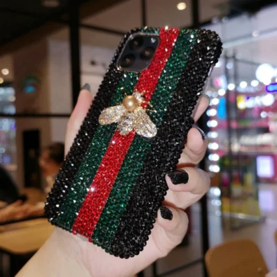 Funda de teléfono Bling Crystals Stripe Bee para iPhone 17 16 15 14 13 12 11 X Pro Max Foto 1 de 4