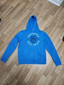 Aeropostale Hoodie L Blue Sweatshirt Pullover Long Sleeve NYC 1987 Hooded - Picture 1 of 4