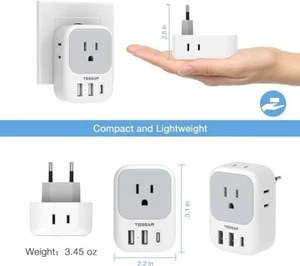European Travel Plug Adapter USB C 3 pack - Picture 1 of 5