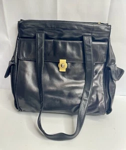 Perlina Black Genuine Leather Purse Shoulder CrossBody Business Travel Work Bag - Picture 1 of 8