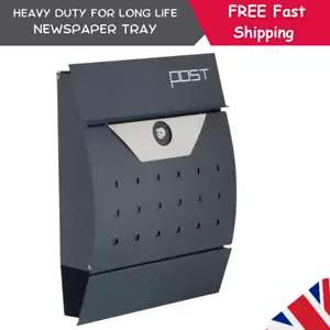 Steel Metal Letter Post Box Wall Mounted Lockable Modern Graphite Grey Key Lock - Picture 1 of 8