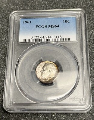 1961-P PCGS MS64 Roosevelt Silver Dimes GEM BU Mint State Toned - Image 1 of 2