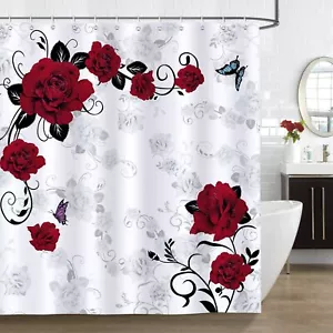 Red Rose Shower Curtain 72 x 72 Inch Retro Rose Floral Decorative Bath Curtai... - Picture 1 of 7