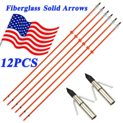 12X 32英寸钓鱼玻璃纤维箭头钓鱼箭头宽头弓狩猎美国 — 第 1/4 张图片
