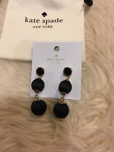 Kate Spade linear Graduated Balance Bead Earrings Black 2” Stud Back Jewelry New