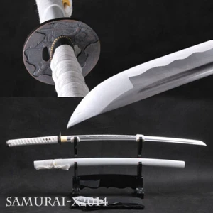 espada katana samurai japonesa hecha a mano acero al carbono hoja afilada real blanco puro - Imagen 1 de 12
