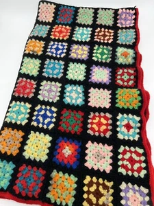 Vintage Boho Crochet Granny Square Roseanne Afghan Quilt Blanket Throw 63”x44” - Picture 1 of 6
