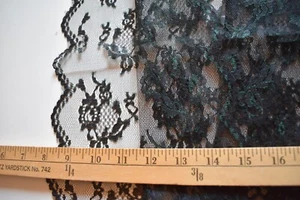 BLACK / GREEN ACCENTS LACE DOUBLE SCALLOPED BORDER POLYESTER FABRIC 53X44" - Picture 1 of 2
