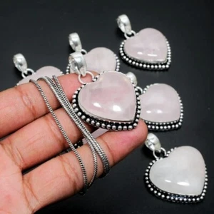 Rose Quartz Silver Pendant 925 Sterling Silver Pendant Handmade Gemstone Pendant - Picture 1 of 3