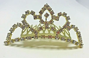 Vintage Gold Diamante Crystal Tiara Hair Band Clip Comb Wedding 1980' - Picture 1 of 5