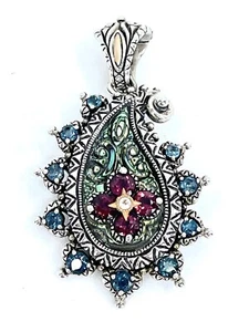 PAISLEY BARBARA BIXBY ENHANCER PENDANT ABALONE RHODOLITE TOPAZ GEMSTONE Flower - Picture 1 of 5