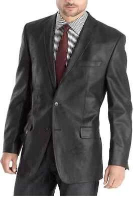 Brand New Men's Black Genuine Lambskin Leather Blazer Jacket TWO BUTTON Coat - Image 1 of 2