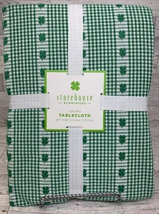 Storehouse St Patrick’s Day Green White Clover Plaid Tablecloth Irish 60”x 84” - Picture 1 of 5
