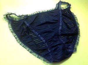 Women Panties,Bikinis Size L/7 Dark Blue Shiny Striped W/Decoration Myanmar - Picture 1 of 6