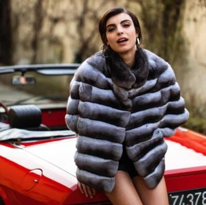 Luxus Damen Echt Rex Kaninchenfell Mantel Stehkragen Jacken Mode Warm Mantel - Bild 1 von 3