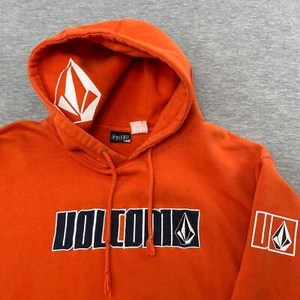 VTG Volcom Pullover Hoodie Sweatshirt Men L Orange Y2K Grunge Skate OP Surf - Picture 1 of 19