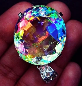 Mystic Quartz GS Solid Silver Pendant 77.00 Ct Certified Loose Gems With Chain - Picture 1 of 9