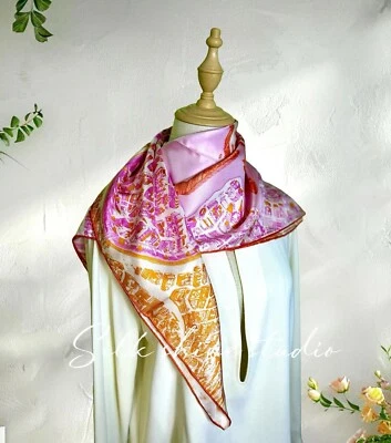 Mantón bufanda diseño francés moda 100 % seda morera - 18 mamá-35" rosa y naranja Foto 1 de 4