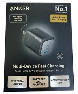 Chargeur mural ANKER Prime 67W USB C GaN 3 ports avec USB A - Noir (A2669) NEUF - Photo 1 sur 9