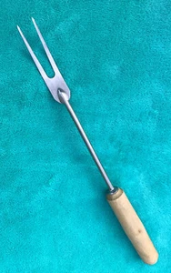 Vintage A & J Fleischgabel 13,5" langer Holzgriff Edelstahl stark und stabil USA - Bild 1 von 9