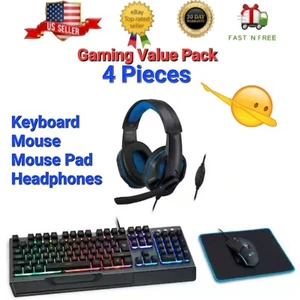 Gaming Value Pack Gift Kit Full Combo Keyboard, Mouse, Mouse Pad and Headphones - Picture 1 of 12