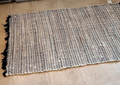  Handwoven Multicolor/Blk White Chindi Rug 52'×30" - Image 1 of 4