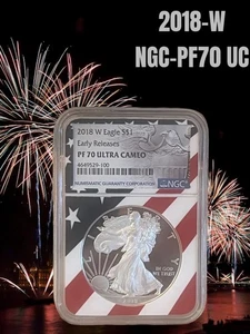 2018-W American Silver Eagle NGC-PF70 Early Releases Flag Slab - Picture 1 of 4