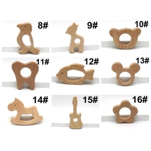 2 Pcs Wooden Teether Teething Ring Natural Untreated Beech Wood Baby Rattle - Picture 1 of 30