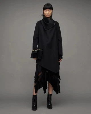 Abrigo AllSaints City Monument para mujer negro mezcla de lana chaqueta de gran tamaño EE. UU. 6/36 Foto 1 de 4