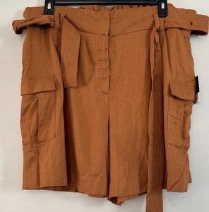 NWT Simply Vera Vera Wang Tie-Front Cargo Shorts Linen Blend Dark Gold Size XXL - Picture 1 of 20