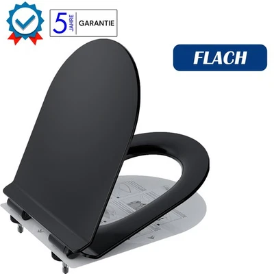 WC Sitz D-Form Flach Design Abnehmbar Softclose Toilettendeckel Schnellmontage - Bild 1 von 4