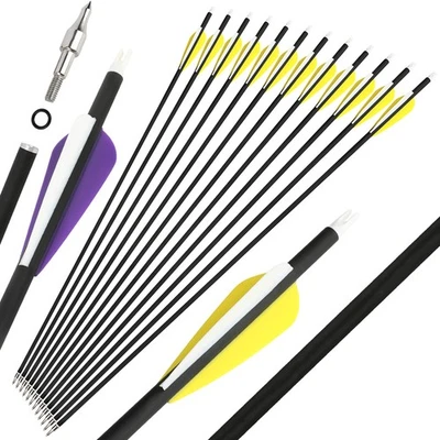 30" Carbon Arrows Vanes SP500 Archery Outdoor Recurve Bow Tips Shooting Hunting - Image 1 of 4