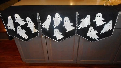 Cynthia Rowley Curious Halloween Mantle Decor / Table Runner Embroidered Ghosts - Image 1 of 4