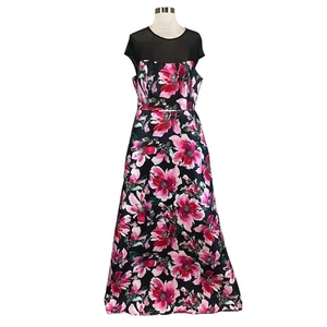Adrianna Papell Women's Formal Dress Size 8 Black Floral Print Sleeveless Gown - Picture 1 of 10