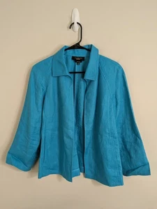 Talbot's Jacket Women's Small Blue Irish Linen Long Sleeve Open Casual - Picture 1 of 6