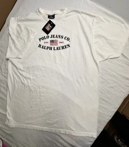 Polo Ralph Lauren Vintage Men’s White T-shirt Size Large Flag Logo - Picture 1 of 2