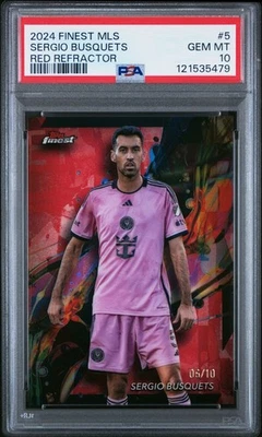 2024 Sergio Busquets Topps Finest MLS Red Refractor Inter Miami Card 6/10 PSA 10 - Image 1 of 3