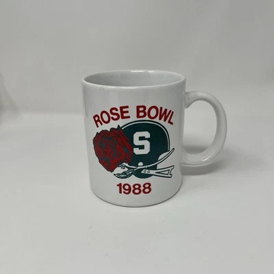 Taza de café vintage Michigan State Football Rose Bowl 1988 blanca de colección NCAA Foto 1 de 4