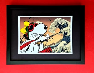 🔥 DEATH NYC Hand Signed Print Framed 16X12in COA "SNOOPY RIDES THE GREAT WAVE" - Picture 1 of 4