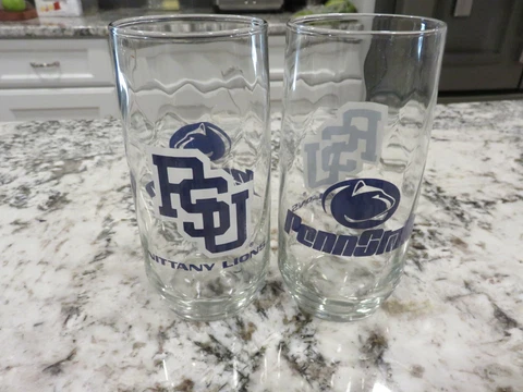 2 Vintage Penn State University Nittany Lions 6" Glass 16 oz Tumblers EUC Cover