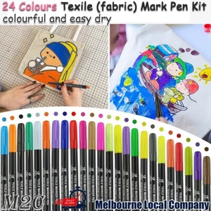 24 Colours Texile Painting Marker Pen Kit T-Shirt Clothes Fabric DIY Design - Picture 1 of 11