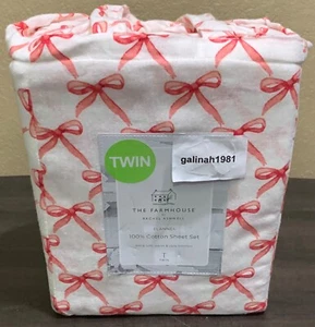 FARMHOUSE Rachel Ashwell Shabby Chic Ribbon Bows Cotton Flannel TWIN Sheet Set - Picture 1 of 2