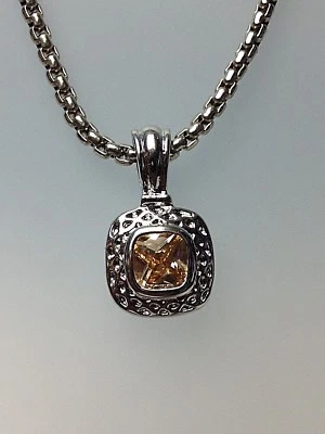 COLLAR MUJER DISEÑADOR CITRINO NARANJA TOPACIO PIEDRA AMARILLA ACABADO PLATA 16-18" Foto 1 de 4