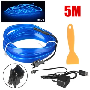 USB 5M Car Interior Blue LED Strip Lights Ambient Lighting Neon Dash Glow Tube - Picture 1 of 12