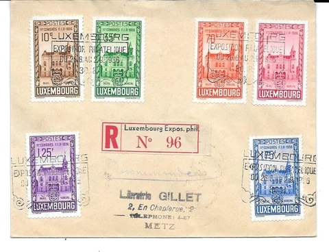 LUXEMBOURG 1936 (31-8) stamps (6) on regist.cov.,+ cachet EXPO PHILATELIC #CS Cover