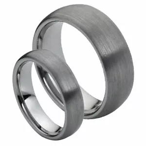His & Her's 8MM/6MM Tungsten Carbide Domed Brushed Finish Wedding Band Ring set - Picture 1 of 1